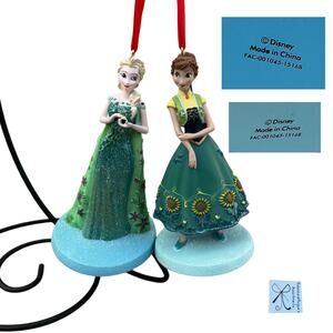 Disney Store Frozen Fever Anna and Elsa 2-CT Ornaments As-is